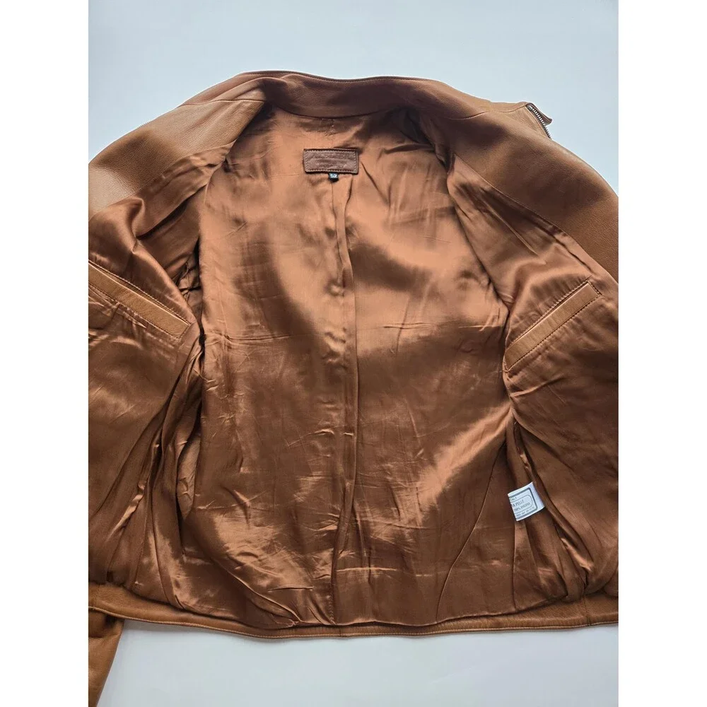 Vintage Italy-made atelier rust brown nappa leather café racer jacket - mens XL‎